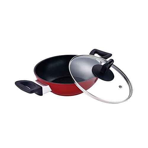 Buy Bergner Scarlett Diecast Non Stick Coating Kadai With Glass Lid Red