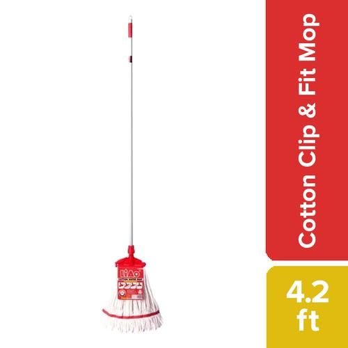 Liao Clip & Fit Cotton Floor Mop/Wet Mop With Metal Stick, Red, 1 pc