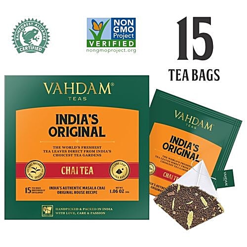 Buy VAHDAM Original Masala Chai Tea Bags - Long Leaf Pyramid Online at ...