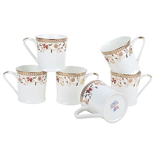 BP Bharat Chai/Bonechina Tea/Coffee Mug - Peter, Small, Premium Gold Series, Jewel, 160 ml (Set of 6) Dishwasher Safe