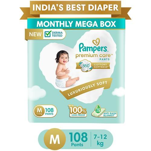 Buy Pampers Premium Care Diaper Pants - M, 7-12 kg, Cotton-Like Softness,  Lotion With Aloe Vera Online at Best Price of Rs 902.5 - bigbasket