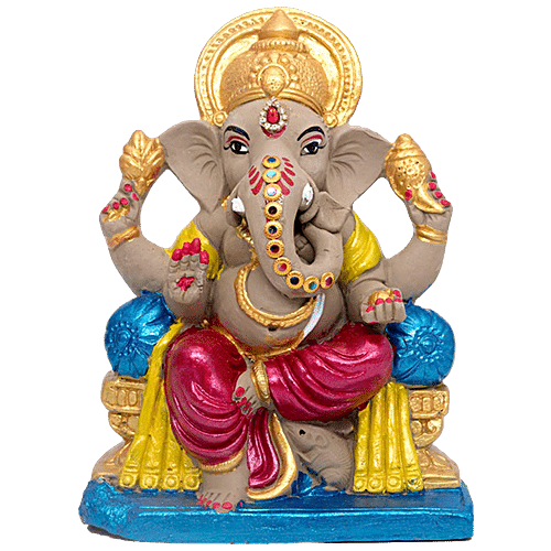 Buy SriRudra Ganesh Idol Eco friendly right trunk 20 cm painted Online ...