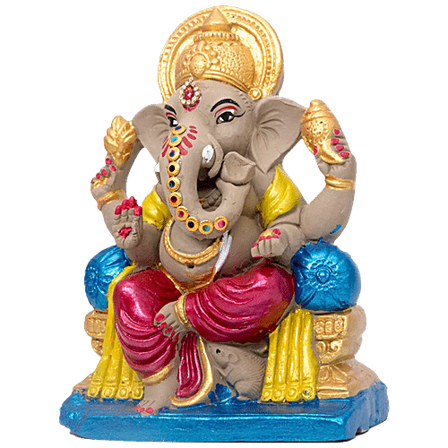 Buy SriRudra Ganesh Idol Eco friendly right trunk 8 inch painted Online ...