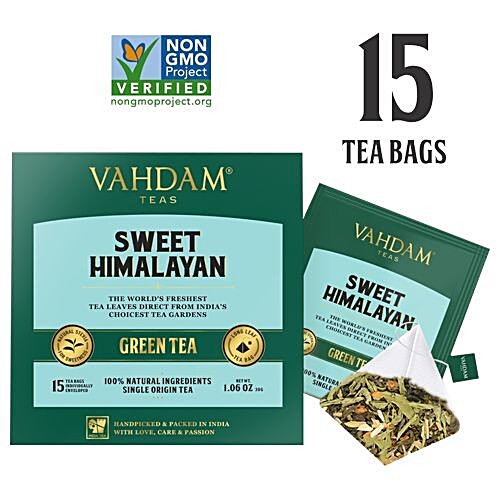 Buy VAHDAM Sweet Himalayan Green Tea Bags - Long Leaf Pyramid Online at ...