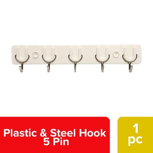 BB Home Plastic & Steel Hook - Self Adhesive/Stickable, 1 pc