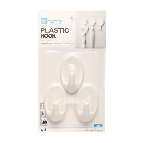 BB Home Plastic Hook - Self Adhesive/Stickable, Oval shape, 2 x 3 pcs