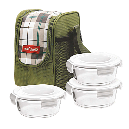 Buy Treo Health First Round Glass Tiffin Set - With Olive Green Bag ...