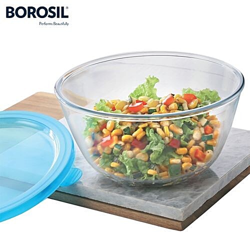 Buy Borosil Borosilicate Select Glass Mixing Bowl With Blue Lid Oven And Microwave Safe Online