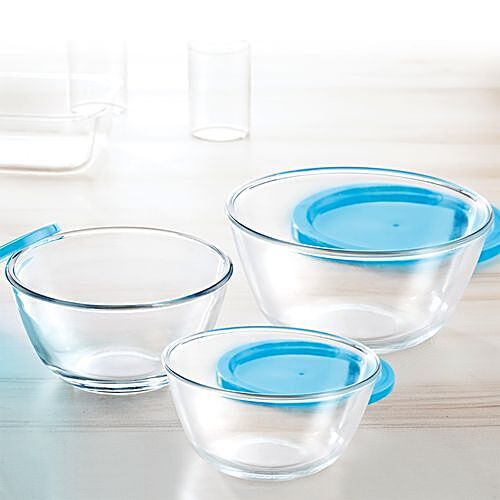 Buy Mixing Bowl w Blue Lid Set of 3 500 ml + 900 ml + 1.3 L at Best Price  Online in India - Borosil