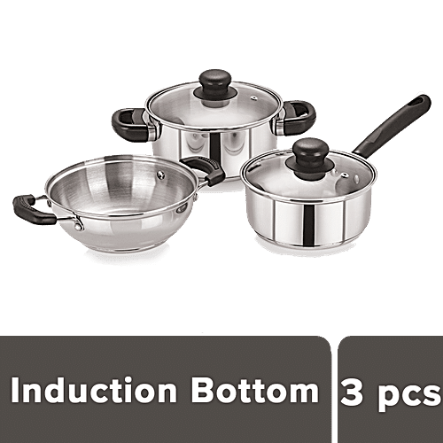 Buy Chefset Kaviraj Induction Base Cookware Set - Silver, Kadhai ...