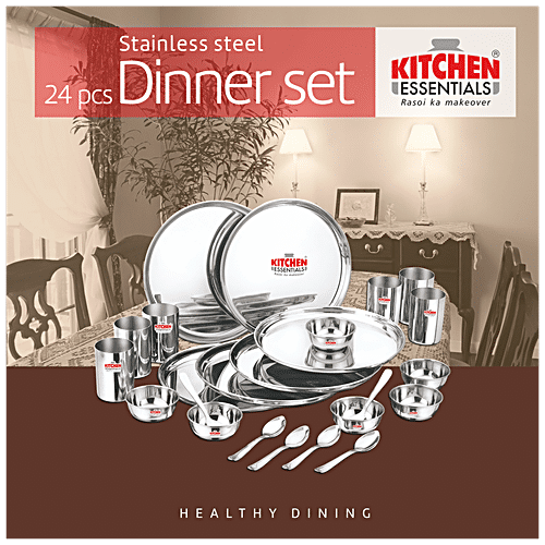 Buy Kitchen Essentials Stainless Steel Dinner Set Mirror Finish