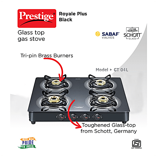 Buy Prestige Gas Stove4 Burner Royale Plus Schott Glass, Black (40278