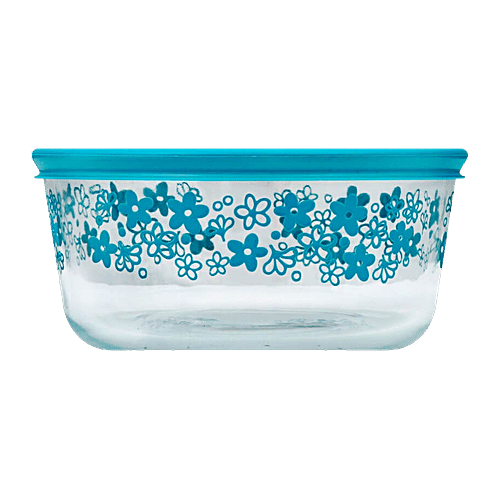 Pyrex Storage 4 Cup Round Dish, Clear with Turquoise Plastic Lids