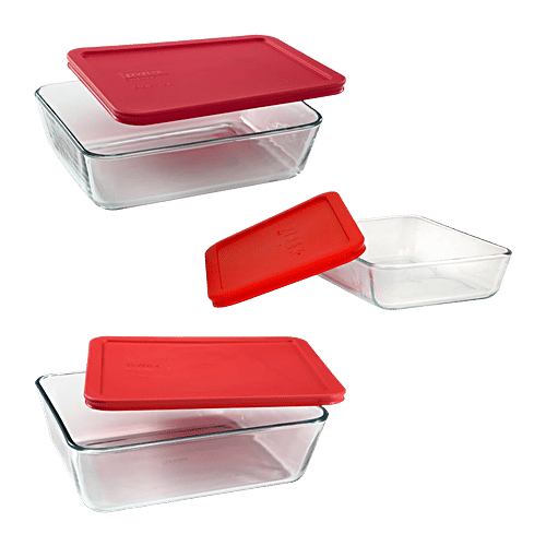 Buy Pyrex Borosilicate Glass Baking Rectangular Storage With Red Lid ...