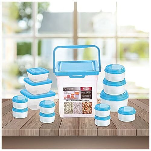 Small Multipurpose Plastic Tupperware Containers Blue Lids 