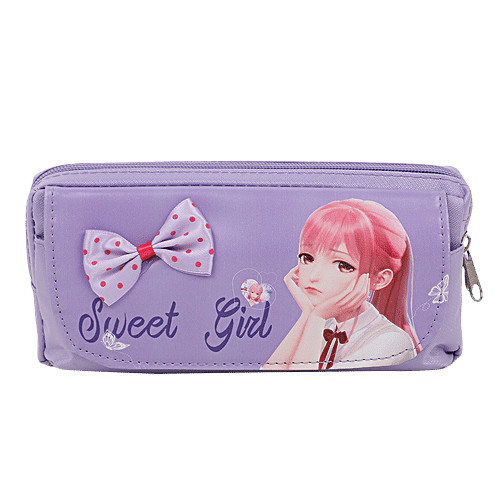 Buy DP Printed Fabric PU Pencil Pouch Purple BB1264DPPL