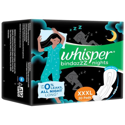 Buy Whisper Bindazzz Nights Sanitary Pads, Xl+ (Pack of 44