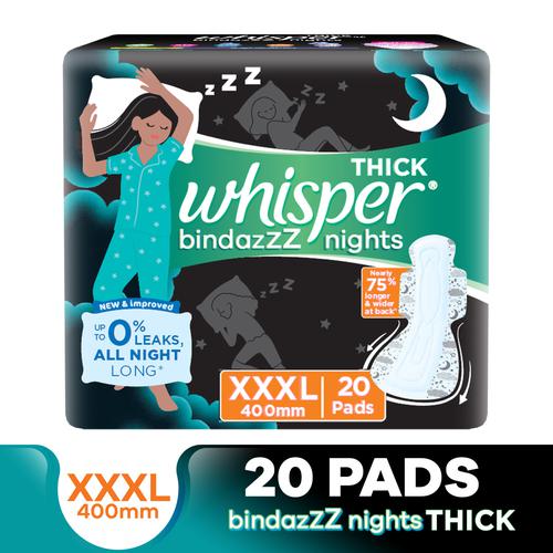 Whisper Bindazzz Nights Sanitary Pads (XXXL Wings) Price - Buy Online at  ₹297 in India
