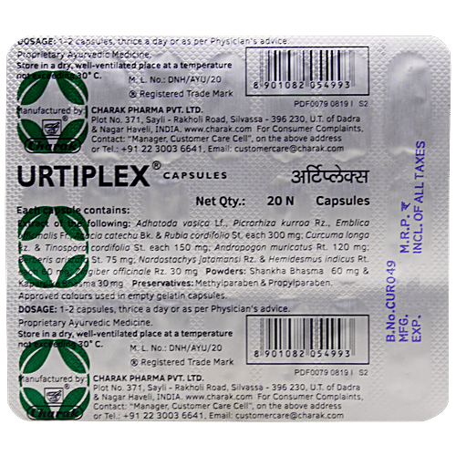 Buy Charak URTIPLEX Capsules - The Natural Antiallergic & Antipruritic