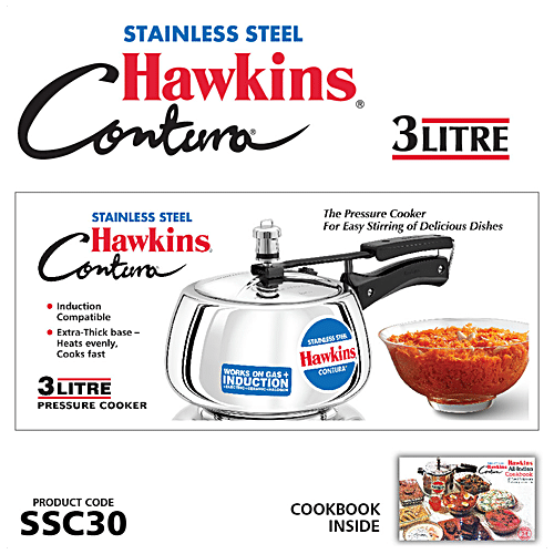 hawkins stainless steel contura pressure cooker 3 litres