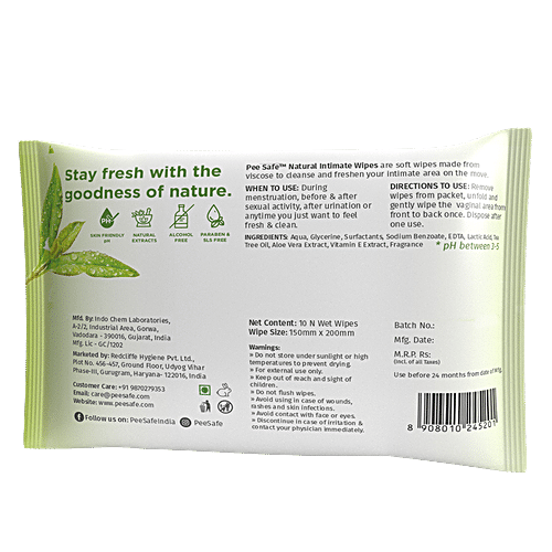 Buy Pee Safe Natural Intimate Wipes Online at Best Price of Rs 65 ...