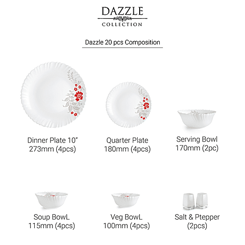 Buy Cello Dinner Set - Opalware, Scarlett Bliss, White Online at Best ...