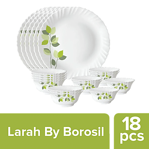 Buy Larah by Borosil Dinner Set Opalware Green Leaves Silk Design White Online at Best Price of Rs 1379 bigbasket