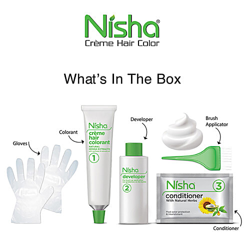 Nisha Creme Hair Colour - 1.0, 1 pc (60 g + 60 ml + 18 ml) 