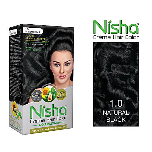 Nisha Creme Hair Colour - 1.0, 1 pc (60 g + 60 ml + 18 ml) 