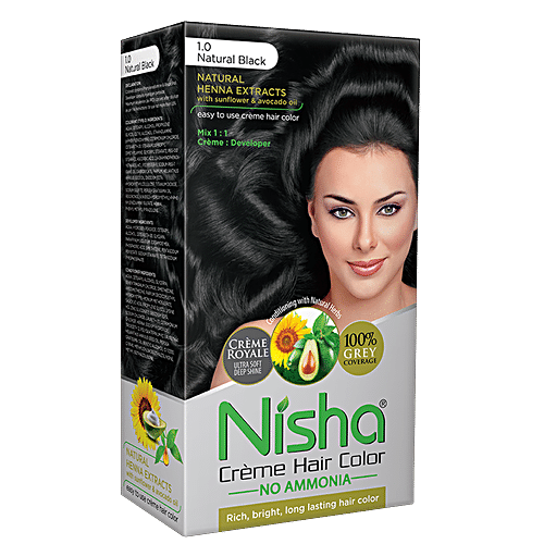 Nisha Creme Hair Colour - 1.0, 1 pc (60 g + 60 ml + 18 ml) 