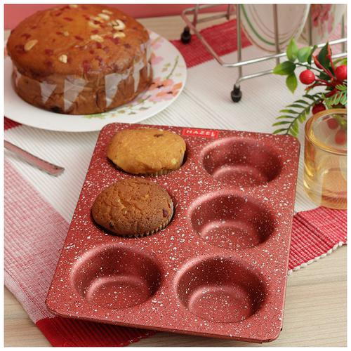 casaWare Toaster Oven 6 Cup Muffin Pan NonStick Ceramic Coated (Red Granite)