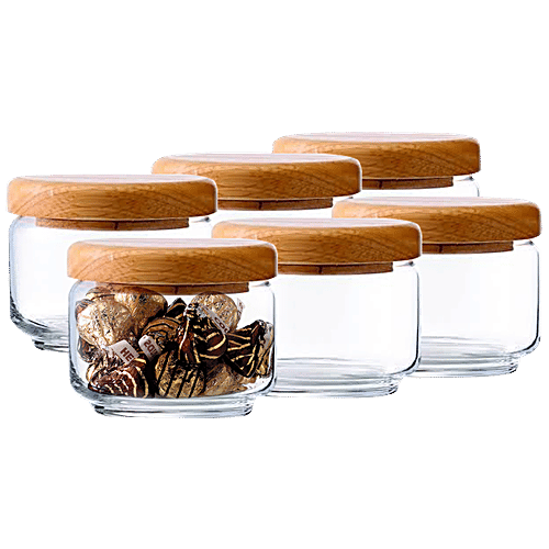 Buy Ocean Pop Jar With Wooden Lid B02517 W, Set of 6 Online at Best ...