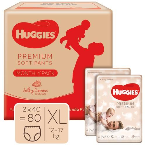 Huggies Premium Soft Diaper Pants - Monthly Box, Extra Large, Silky Cocoon Design, Wetness Indicator, 80 pcs  