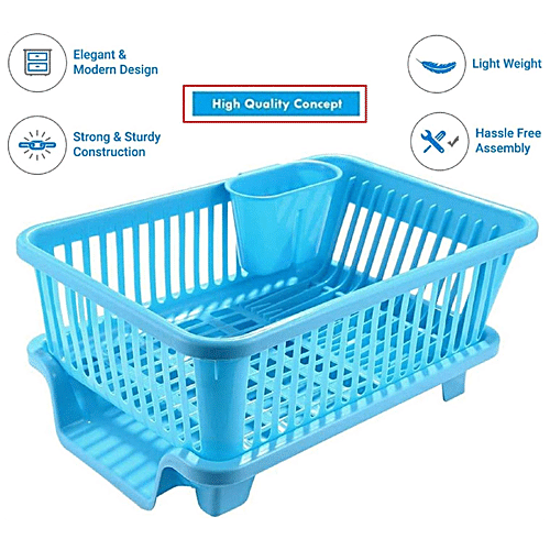 Buy Tallboy Plastic Kitchen Sink Dish Drying Rack - Blue Online at Best ...