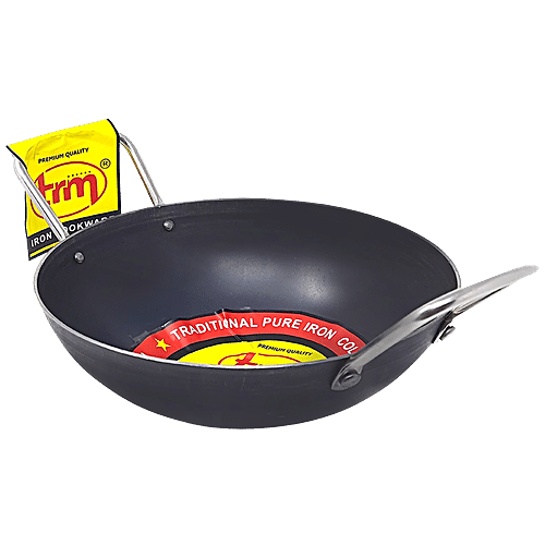 Traditional Iron Kadai with plastic handles - shallow frying