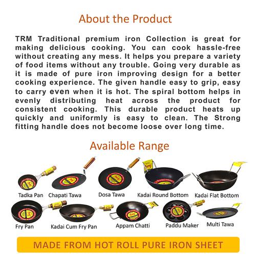 Buy Trm Pure Iron Kadai - Flat Bottom, 25 cm, with Handle Online