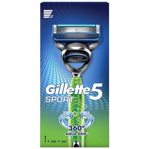Buy Gillette Sport 5-Blade No Slip Aquagrip Men’s Razor + Cartridges ...