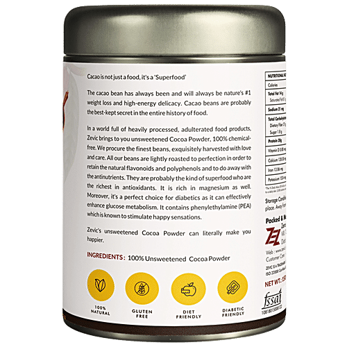 Buy Zevic Unsweetened Cocoa Powder - Sugar Free Online at Best Price of ...