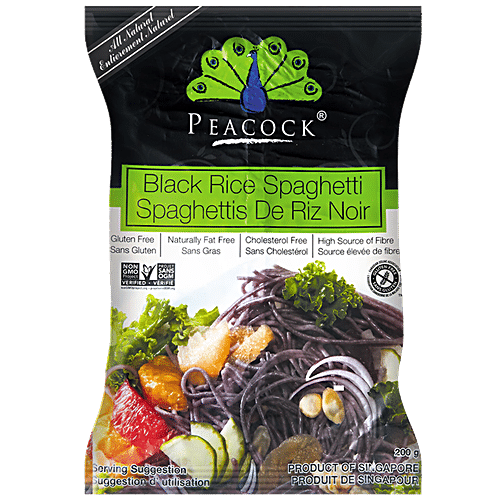 PEACOCK Rice Black Rice Spaghetti - High Source Of Fibre, Cholestrol Free, 200 g  