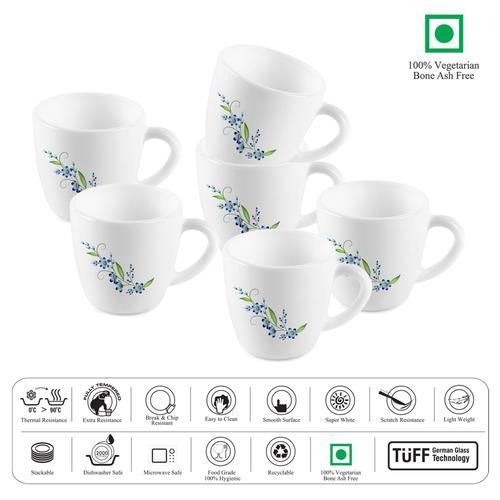 Cello Opalware Tea/Coffee Cup Medium (Set Of 6Pcs)