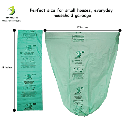 Prakrutik Compostable Garbage Bag - Small, Green Roll, 17x19, 15 pcs