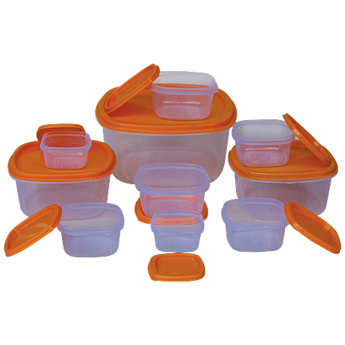 Buy Princeware Plastic Container Set Square Airtight, 5657C1, Orange