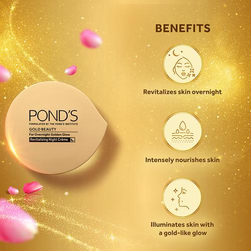 Ponds Gold Beauty - Overnight Golden Glow Cream, With 24k Pure Gold, 35 g  