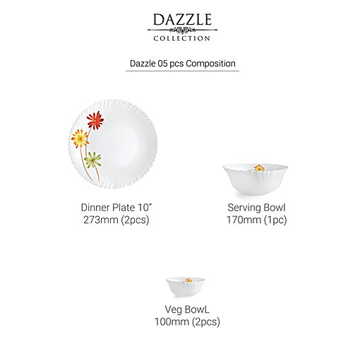 Buy Cello Opalware Dazzle Dinner Set - Margarita, Serves 2, White ...