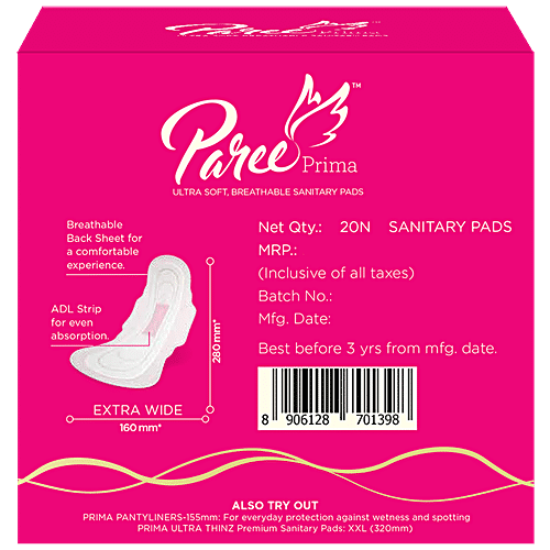 Buy Paree Prima Ultra Soft Breathable Sanitary Pads XL Online at Best