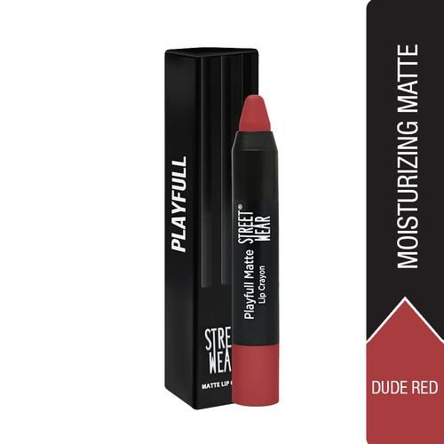 Street Wear Playfull Matte Lip Crayon - Enriched With Vitamin E & Shea Butter, Long-Lasting, 2.9 g Dude Red 