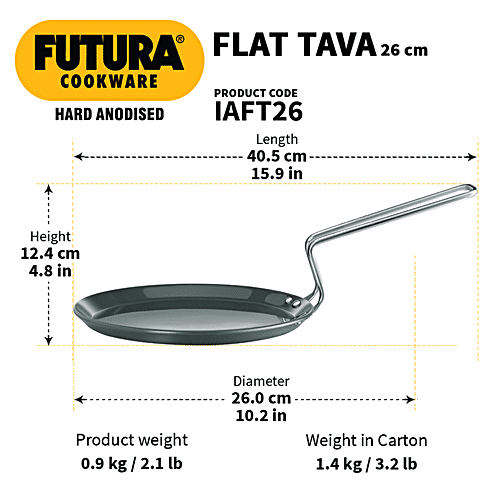 Buy Hawkins Futura Hard Anodised Aluminium Flat Tawa - Induction Base, 26  cm, 4.88 mm, Stainless Steel Handle, IAFT26 Online at Best Price of Rs 1300  - bigbasket