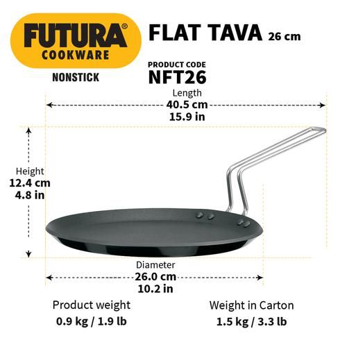 Buy Hawkins Futura Hard Anodised Aluminium Flat Tawa - Induction Base, 26  cm, 4.88 mm, Stainless Steel Handle, IAFT26 Online at Best Price of Rs 1300  - bigbasket