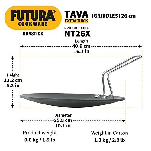 Buy Hawkins Futura Hard Anodised Aluminium Flat Tawa - Induction Base, 26  cm, 4.88 mm, Stainless Steel Handle, IAFT26 Online at Best Price of Rs 1300  - bigbasket