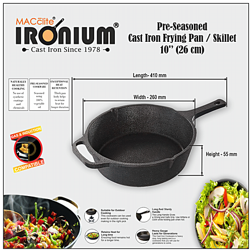 Buy Trm Cast Iron Fry Pan/Skillet - Induction Friendly, Non-Stick, 26 cm  Online at Best Price of Rs 2595 - bigbasket